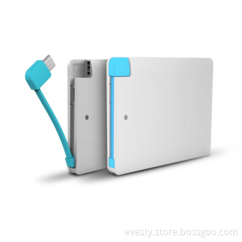 2014 Ultra-thin 6mm capacity best sell power bank with built in charge cable slim power banks made in china
